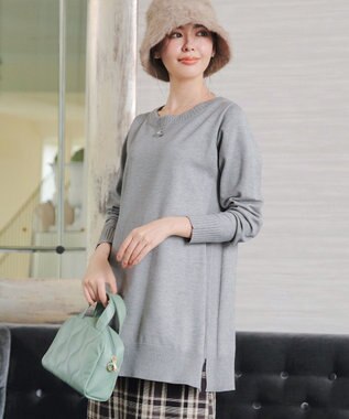 Tiaclasse 【安田美沙子さん着用・選べる2type・洗える】もちニットチュニック ボートネック：グレー