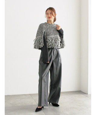 Te chichi ループ編みポンチョ グレー