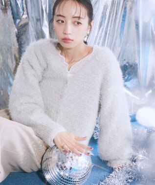 earth music&ecology ミックスカラーラメニットカーディガン Ivory