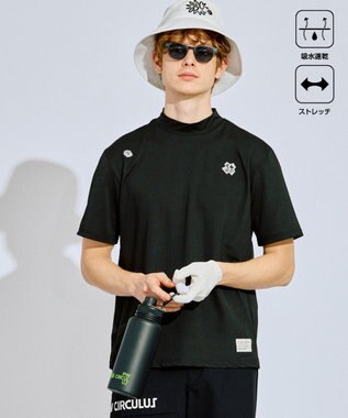 PW CIRCULUS 【吸水速乾 / ストレッチ】【MEN】ストレッチメッシュカノコ ベンチレーションモックT ゴルフ ブラック系