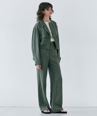 BEIGE， 【洗える】BERNARD / リネンノーカラーラップブルゾン Olive