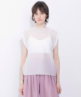  【Nave・洗える/シアー素材】シアーリンクル ノースリーブブラウス
