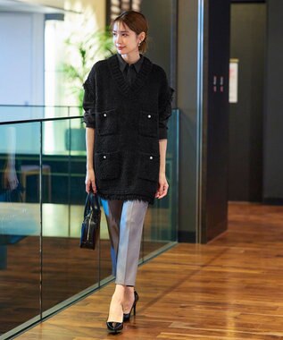 Tiaclasse 【洗える】フレアシャツチュニックブラウス ブラック