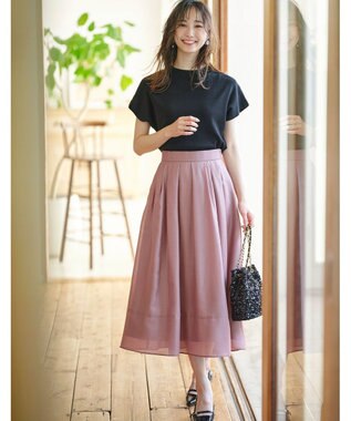 ANY SIS 【洗える】シアーチンツタック スカート モカピンク