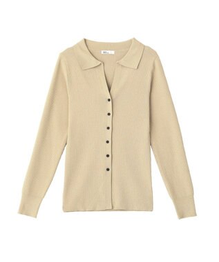 CRAFT STANDARD BOUTIQUE 襟付きコンパクトリブニットカーディガン Beige
