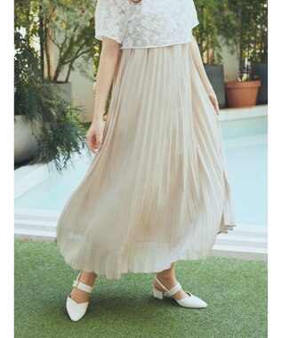 earth music&ecology ＳＥＴ２点　オーガンジー刺繍＋プリーツワンピース Beige