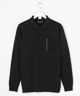 23区GOLF 【MEN】長袖ニットポロシャツ ホールガーメント ブラック系