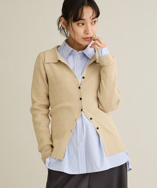 CRAFT STANDARD BOUTIQUE 襟付きコンパクトリブニットカーディガン Beige