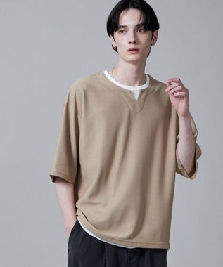 WEGO フェイクレイヤードキーネックT（S） ベージュ