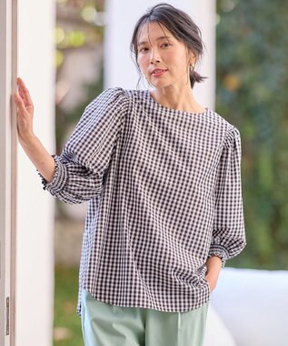 ANY 【UVカット/抗菌防臭/速乾/手洗い可】エニィファンクション ボリュームスリーブシャツ ギンガム