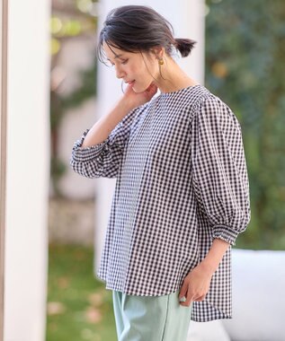 ANY 【UVカット/抗菌防臭/速乾/手洗い可】エニィファンクション ボリュームスリーブシャツ ギンガム