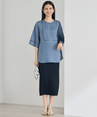 自由区 S ナチュラルリネンタックデザイン ブラウス ブルー