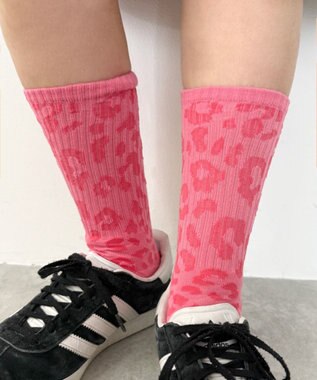 WEGO レオパード柄リブソックス ピンク