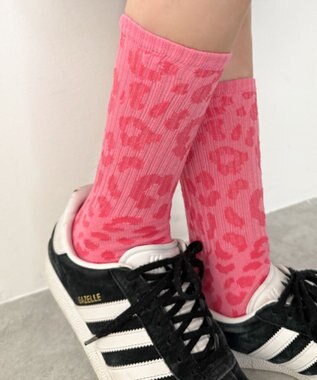 WEGO レオパード柄リブソックス ピンク