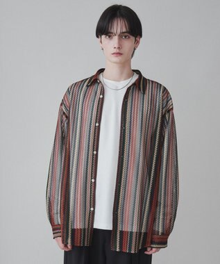 WEGO 【ユニセックス着用ITEM】ストライプメッシュBIGシャツ 柄2
