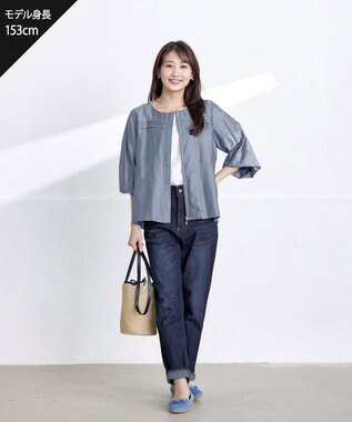 Tiaclasse 【洗える】 シアーピンタックブルゾン ブルー