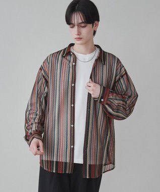 WEGO 【ユニセックス着用ITEM】ストライプメッシュBIGシャツ 柄2