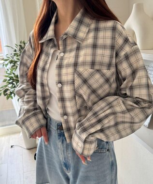 WEGO チェックショートシャツ ホワイトアイボリー