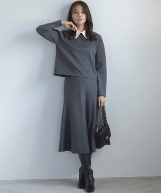 組曲 【WEB限定】ELENA襟付き セットアップワンピ チャコールグレー系