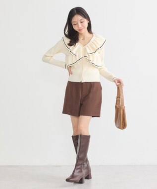 earth music&ecology Ｖネックフリルニットカーディガン Ivory