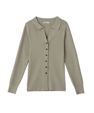 CRAFT STANDARD BOUTIQUE 襟付きコンパクトリブニットカーディガン Charcoal Gray