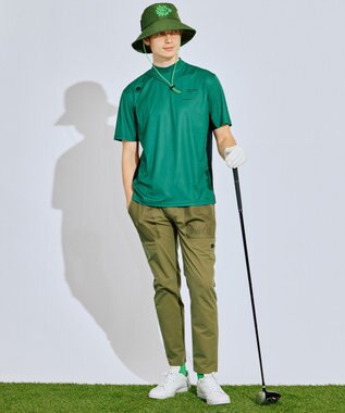 PW CIRCULUS 【吸水速乾 / UV遮蔽率96.3% UVカット / ストレッチ】【MEN】メッシュコンビモックネックT ゴルフ グリーン系