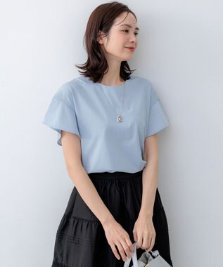 組曲 【WEB限定】プレーティング天竺フリルスリーブ Tシャツ スカイブルー系