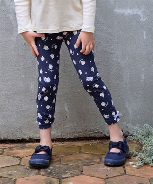 ANY KIDS 総柄プリントレギンス ネイビー×ネコ