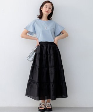 組曲 【WEB限定】プレーティング天竺フリルスリーブ Tシャツ スカイブルー系