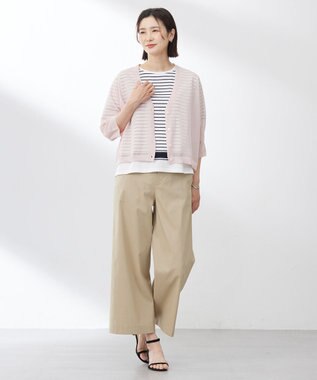 J.PRESS LADIES S 【洗える】パネルボーダー Tシャツ オフ×ネイビー系