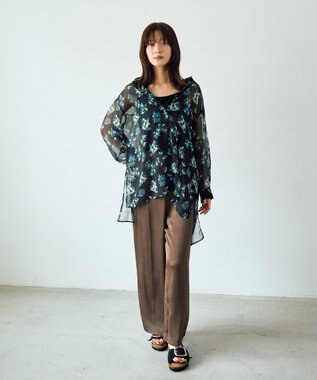 YECCA VECCA ヴィンテージサテンストレートパンツ Brown