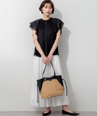 23区 ペーパーライクコンビ トートバッグ (M) ブラック×ベージュ