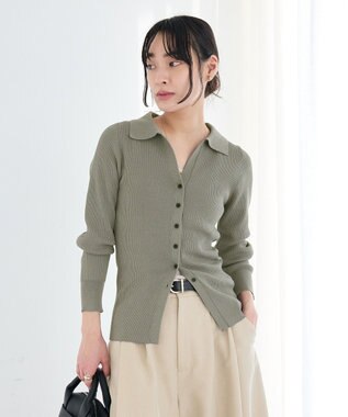 CRAFT STANDARD BOUTIQUE 襟付きコンパクトリブニットカーディガン Charcoal Gray