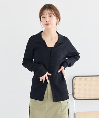 earth music&ecology スキッパー衿リブカーディガン Black