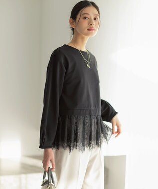 組曲 【先行予約】フレンチテリーレースコンビ カットソー ブラック系