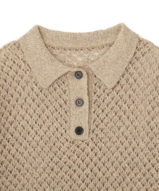 Green Parks 衿付き透かし編みニットプルオーバー Beige