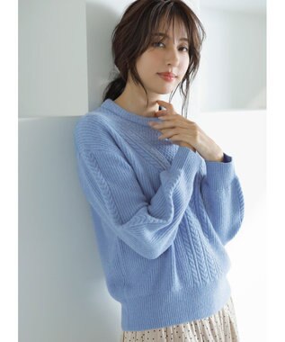 ANY SIS 【洗える】フロントケーブルポイントアンゴラブレンド ニット スカイブルー