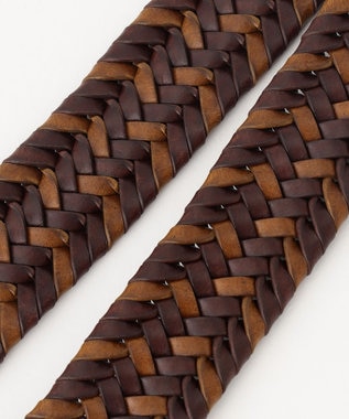 JOSEPH ABBOUD 【伸びる/日本製】レザーメッシュ ベルト ダークブラウン系