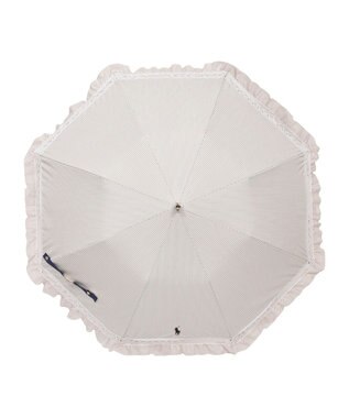 MOONBAT 【遮光/晴雨兼用日傘】POLO RALPH LAUREN(ポロ ラルフローレン) ストライプフリル 折りたたみ傘 楽折 遮熱 UV ベージュ