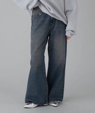 WEGO 【ユニセックス着用ITEM/ウエスト調整可】フレアデニムパンツ デニム中濃加工色