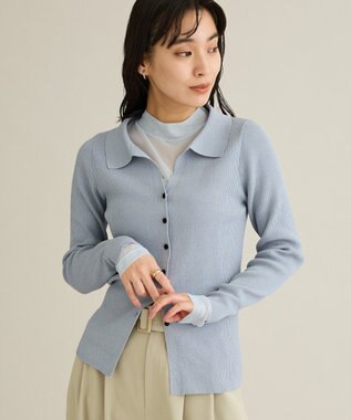 CRAFT STANDARD BOUTIQUE 襟付きコンパクトリブニットカーディガン Sax