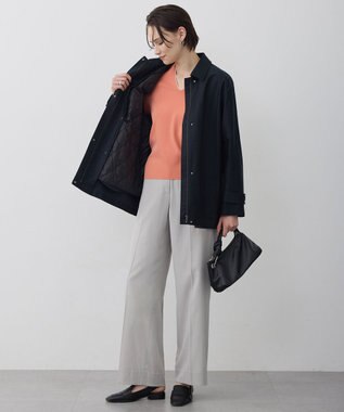 ICB L シンセティックフルニードル Vネックニット ライトコーラル×トープライン