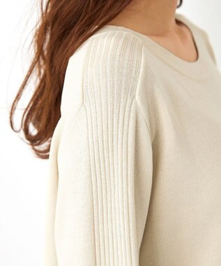 Tiaclasse L 【新色追加・洗える】配色スリットニット ライトベージュ