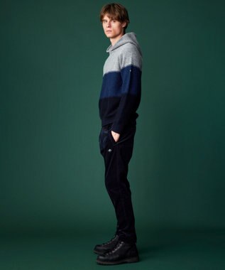 JOSEPH ABBOUD MOUNTAIN 【イタリア糸使用/軽量】パネルボーダー ニットパーカー ネイビー系2