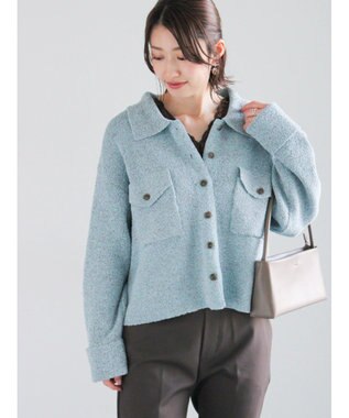 Te chichi メランジ衿ニットジャケット ブルー