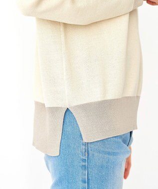 Tiaclasse L 【新色追加・洗える】配色スリットニット ライトベージュ