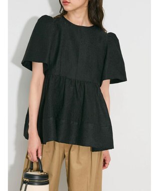 Green Parks パフスリーブジャガードペプラムブラウス Black