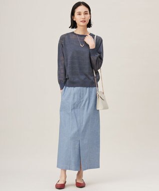 自由区 【洗える】コットンリネンシャンブレー スカート ライトブルー系