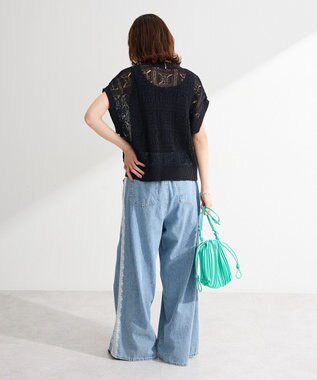 Green Parks 透かし編みＺＩＰニットベスト Black