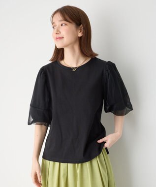 ANY チュールコンビパフスリーブプルオーバー ブラック